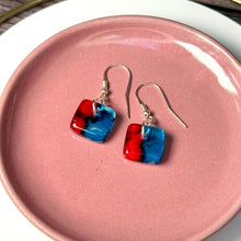 Vibrant Red and Turquoise Earrings: Sterling Silver Fused Glass Earrings