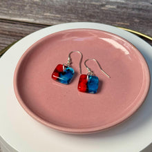 Vibrant Red and Turquoise Earrings: Sterling Silver Fused Glass Earrings