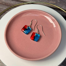 Vibrant Red and Turquoise Earrings: Sterling Silver Fused Glass Earrings