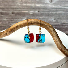 Vibrant Red and Turquoise Earrings: Sterling Silver Fused Glass Earrings