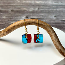 Vibrant Red and Turquoise Earrings: Sterling Silver Fused Glass Earrings