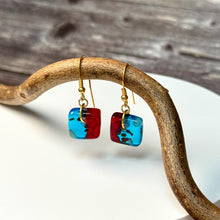 Vibrant Red and Turquoise Earrings: Sterling Silver Fused Glass Earrings
