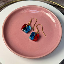 Vibrant Red and Turquoise Earrings: Sterling Silver Fused Glass Earrings